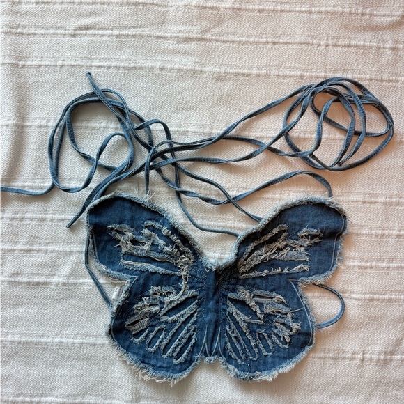 Julia Love J - Denim Butterfly Crop Top - Picture 2 of 5